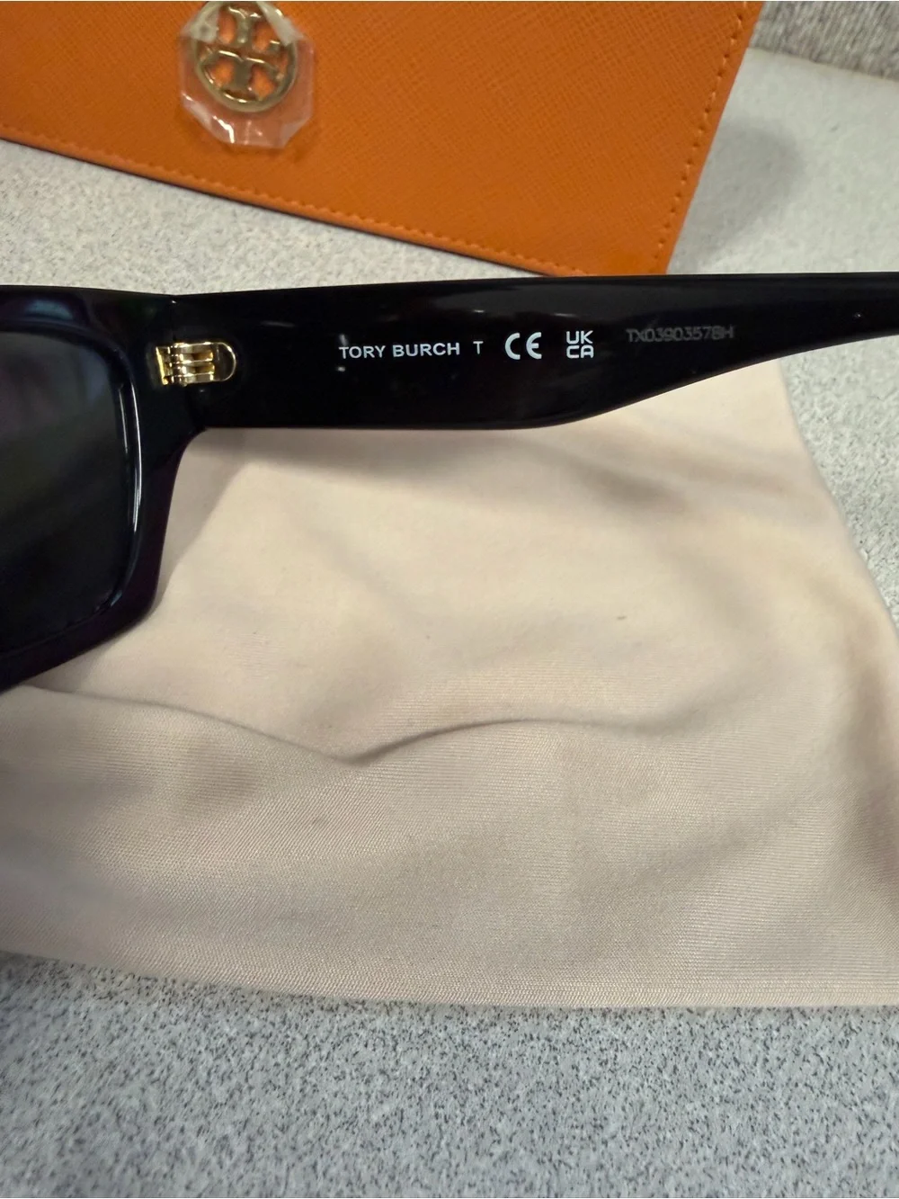 Tory Burch Black Square Sunglasses with Orange Logo Case